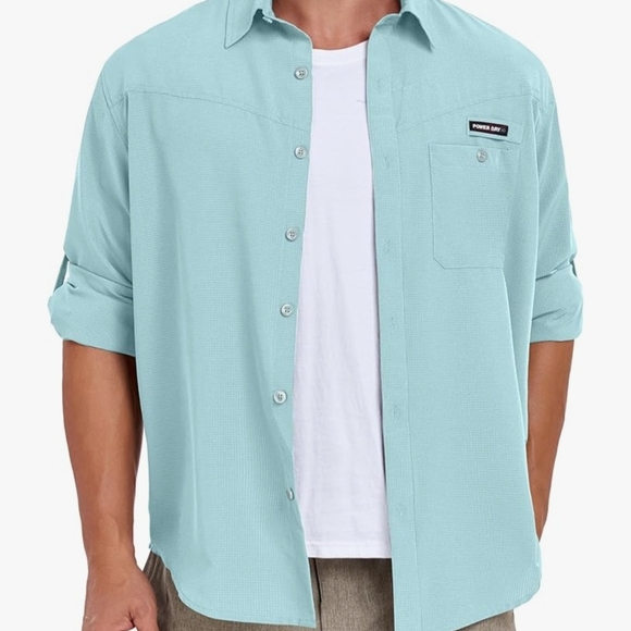 Powder Gray Light Blue Button-Up Shirt - Picture 2 of 9